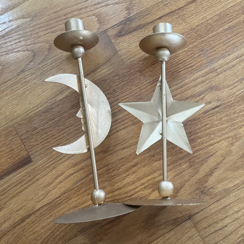 Celestial Moon & Star Candlestick Holders - Set of 2 - Picture 2 of 15